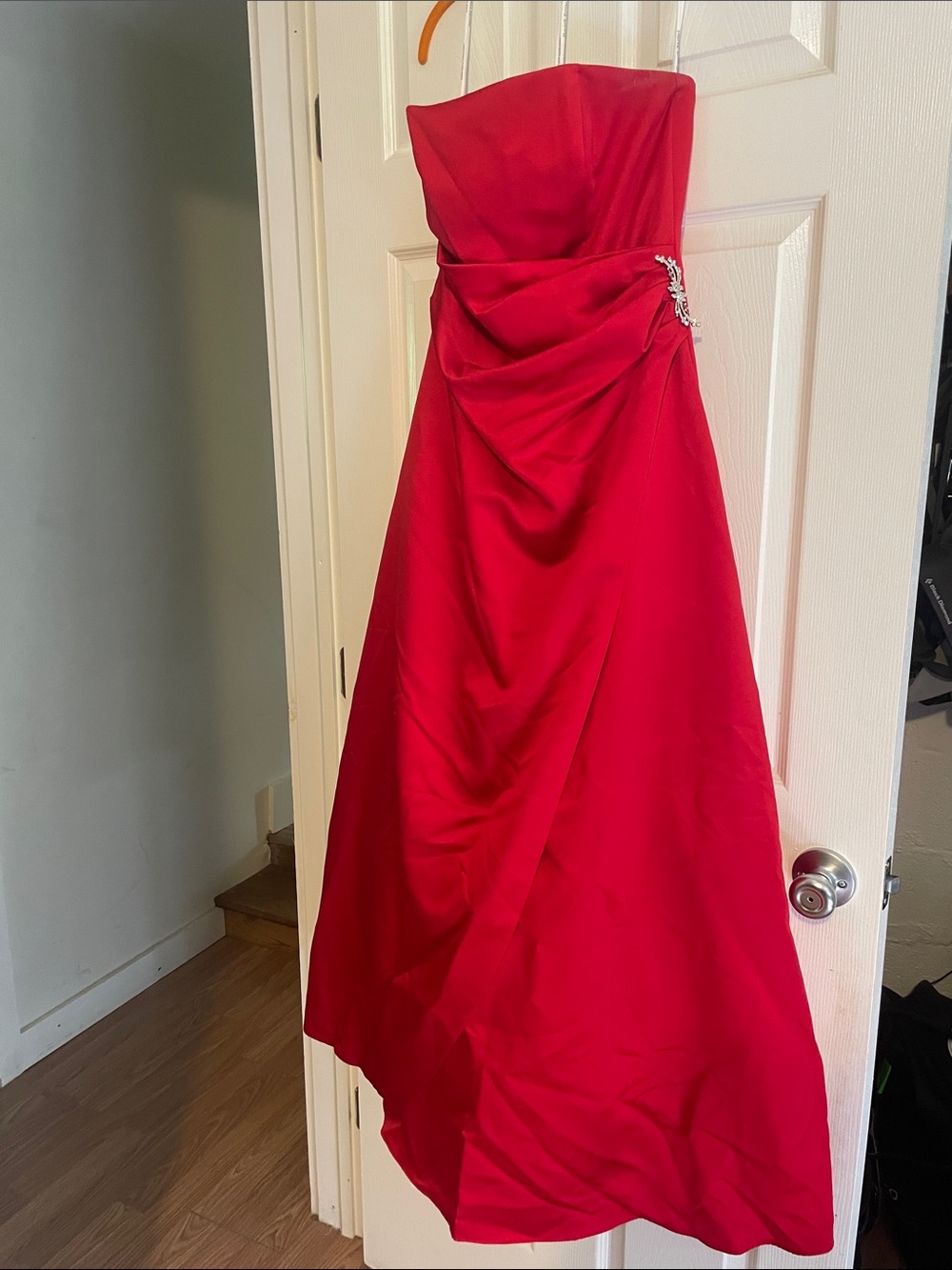 Red Strapless David’s Bridal Dress